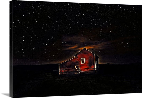 Red Barn at Midnight Canvas Print