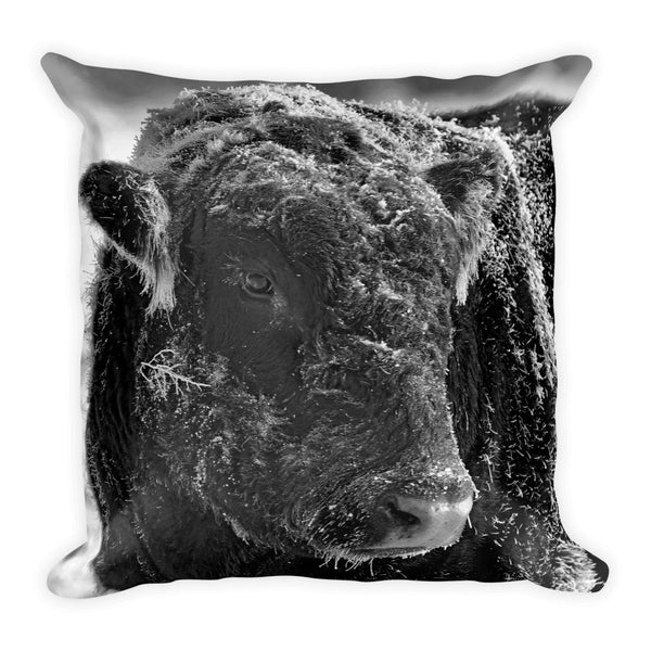 Snow Covered Ice Bull Throw Pillow