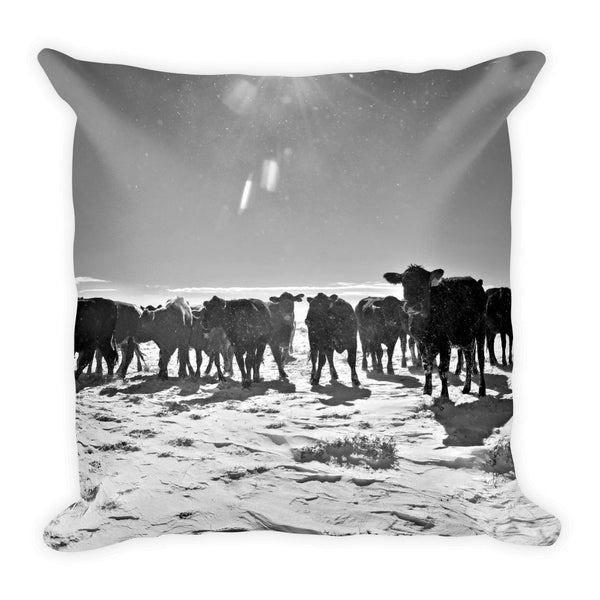 Heifers in the Snow Throw Pillow