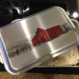 Red Barn in Winter Cake Pan with Lid