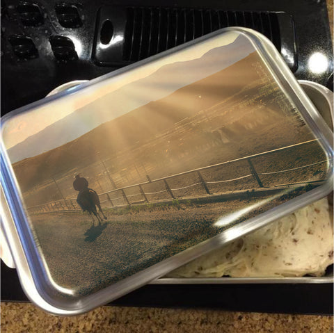 Checking the Lot at Sunset Cake Pan with Lid