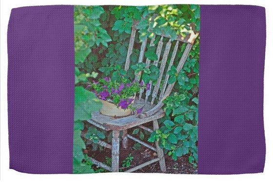 Old Chair New Petunias Kitchen Towel