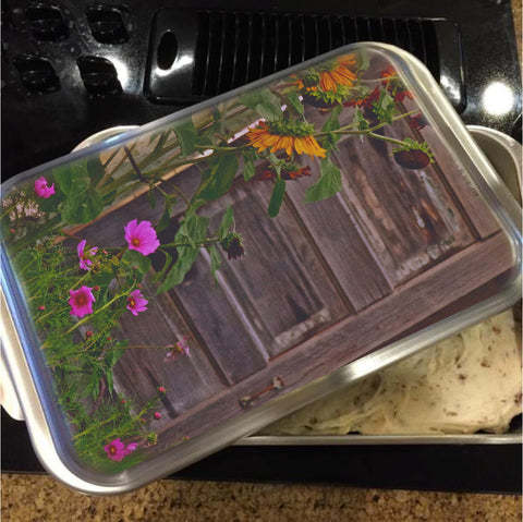 Old Kitchen Door and a Cottage Garden Cake Pan with Lid