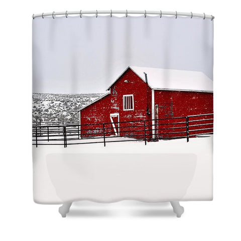 Red Barn in Winter Shower Curtain