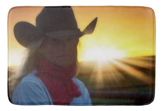 Red Scarves and Sunsets Bath Mat
