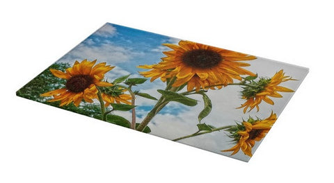 Sunflowers and Blue Cutting Board