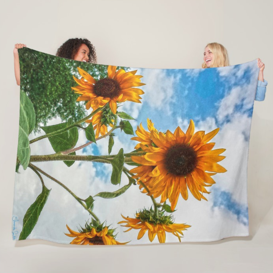 Sunflowers and Blue Fleece Blanket