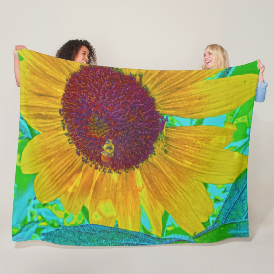 The Sunflower and The Bee Fleece Blanket