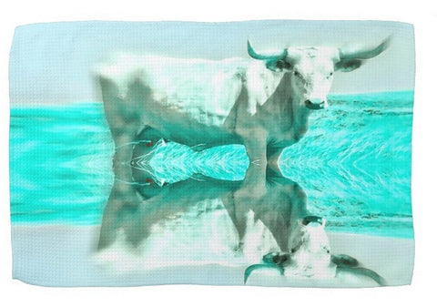 Turquoise and Steer Kitchen Towel