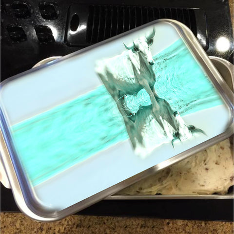 Turquoise and Steer Cake Pan with Lid