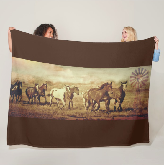 Wild Horses and Windmills Fleece Blanket