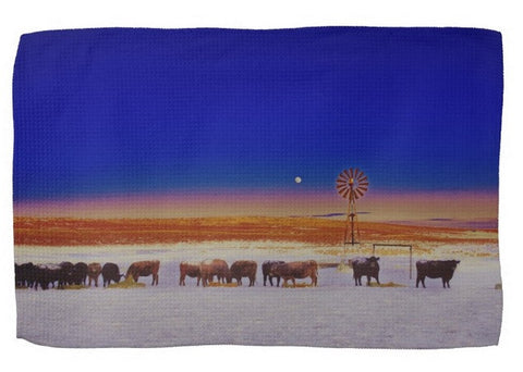 Windmill And Cows Night Feed Kitchen Towel