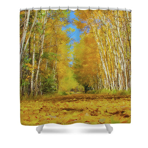 Yellow Leaf Road Shower Curtain