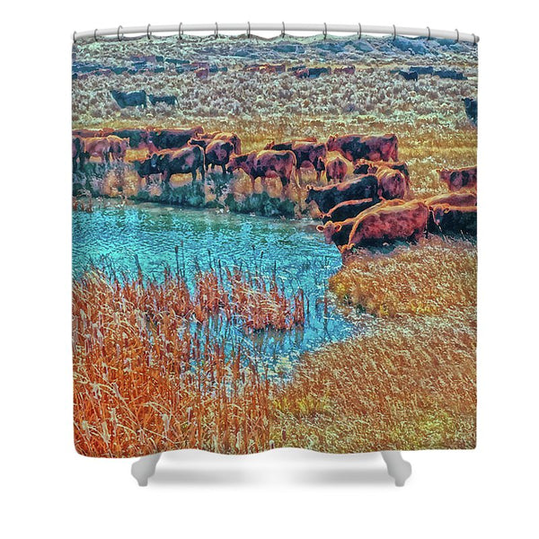 Cattails, Cattle And Sage Shower Curtain