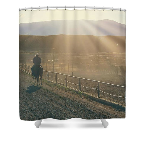 Checking the Lot at Sunset Shower Curtain
