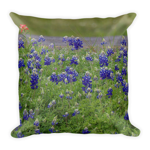 Red Paint over Blue Bonnets Throw Pillow