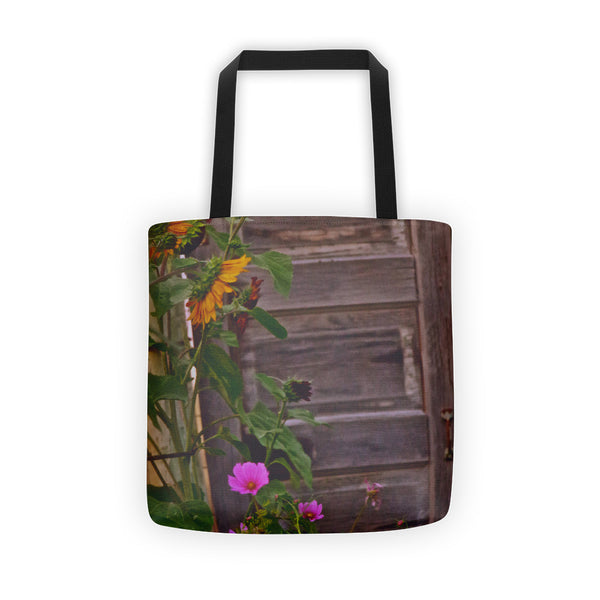Old Kitchen Door And a Cottage Garden Tote bag