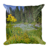 Gold and Pines Throw Pillow