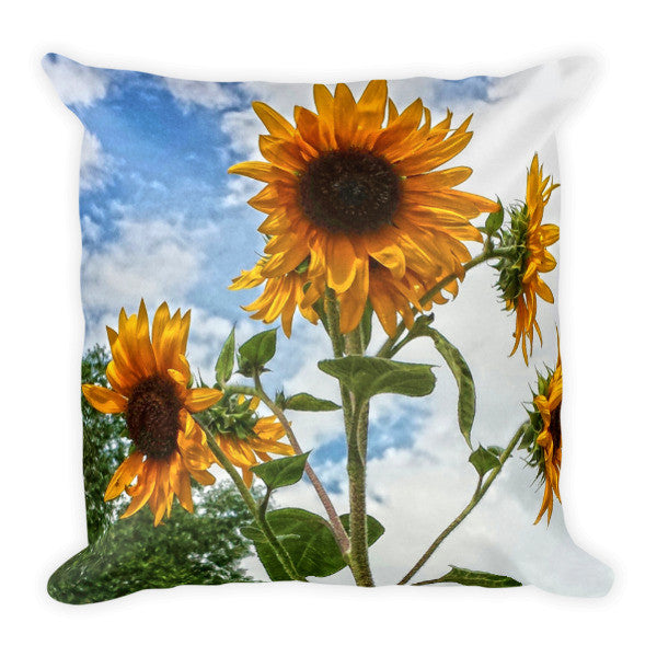 Sunflowers and Blue Throw Pillow
