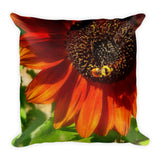 Autumn Sunflower and Bumble Bee Throw Pillow