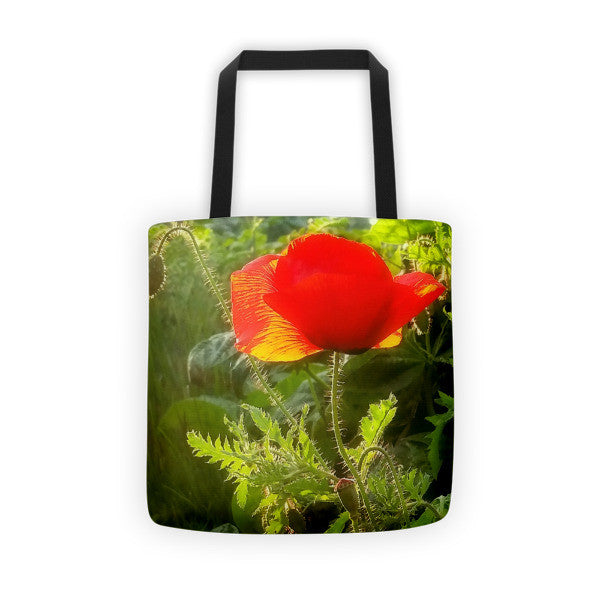 Red Poppy at Sunset Tote bag