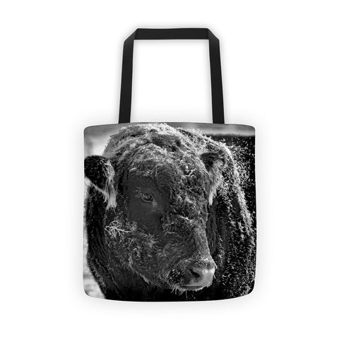 Snow Covered Ice Bull Tote bag