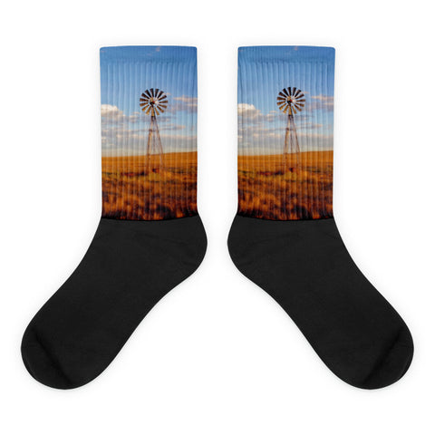 Windmill at Sunset - Black foot socks