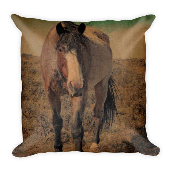 Red Roan and Sage Brush Throw Pillow