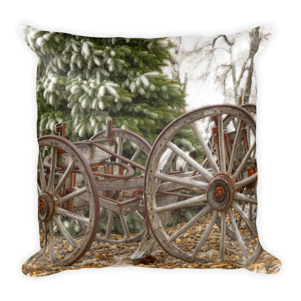 Wagon in Winter Throw Pillow