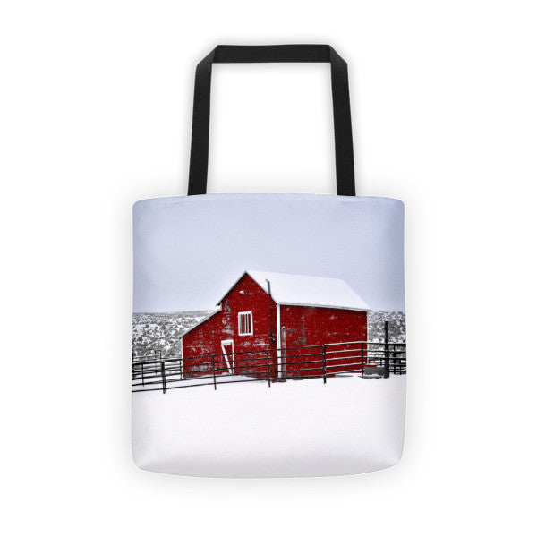 Red Barn in Winter Tote bag