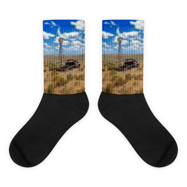 Windmill Over Lenzen - Black foot socks