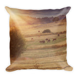 Sunset and Horses Throw Pillow