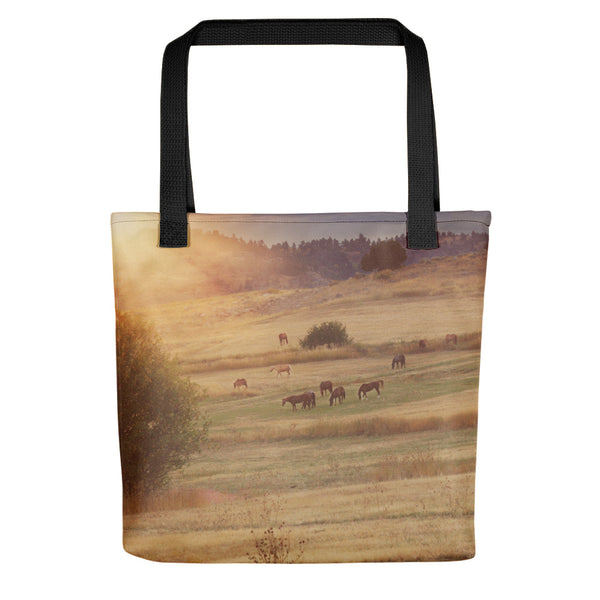 Sunset and Horses Tote bag