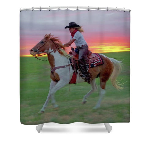 Racing the Sunset Shower Curtain
