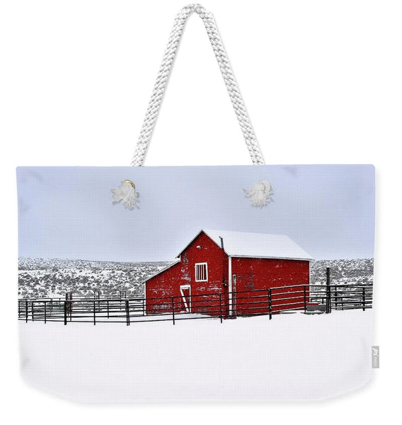Red Barn In Winter Weekender Tote bag