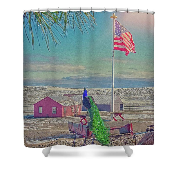 Roger and The American Flag Shower Curtain
