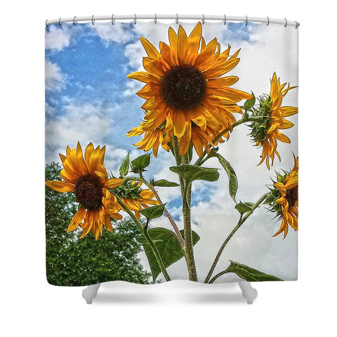 Sunflowers and Blue Shower Curtain