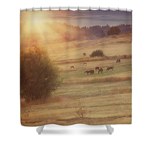 Sunset and Horses Shower Curtain
