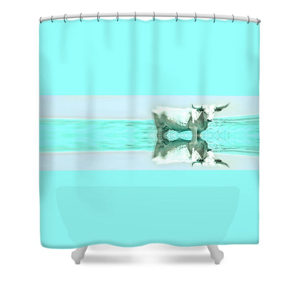 Turquoise and Steer Shower Curtain
