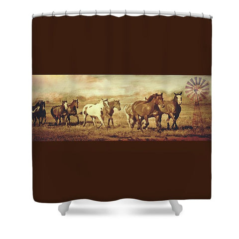Wild Horses and Windmills Shower Curtain