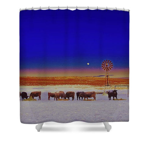 Windmill and Cows Night Feed Shower Curtain
