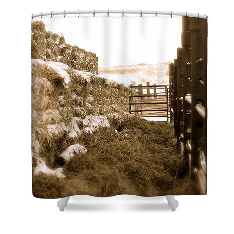 Winter Feed Lot Horizontal Shower Curtain